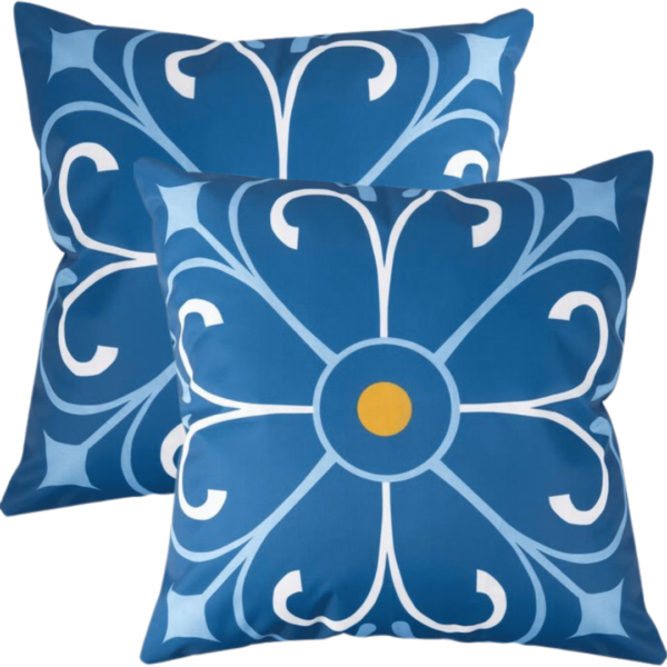 Buitenkussen set van 2 45x45 blauw geel oranje wit design8