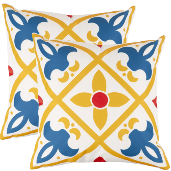 buitenkussen hoes 2stuks 45x45 blauw geel oranje wit design3