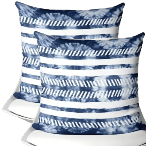 buitenkussen hoes 2stuks blauw-wit design1