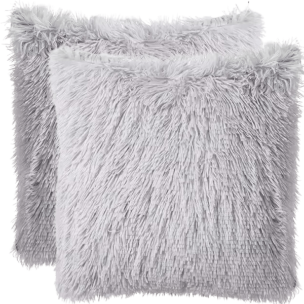 Sierkussenhoes 2 Stuks Langharig Fuzzy Faux Fur Bont Grijs 40X40 Cm